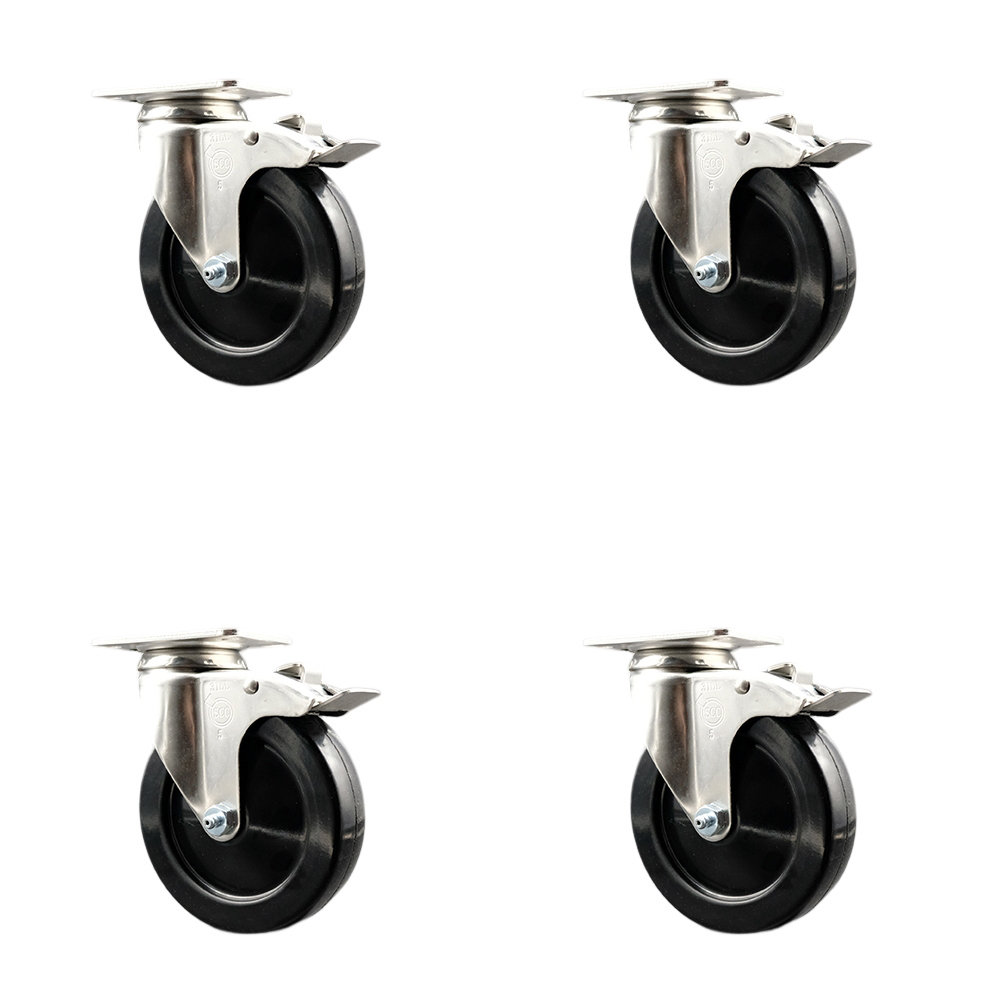 Service Caster Ss Hard Rubber Wheel Swivel Top Plate Caster Set